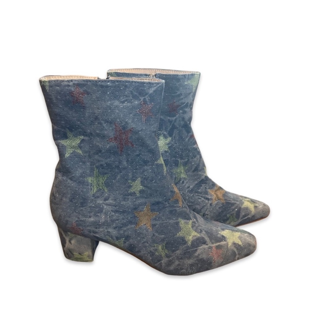 STAR design Blue and Green Ankle Boots with Unique Design